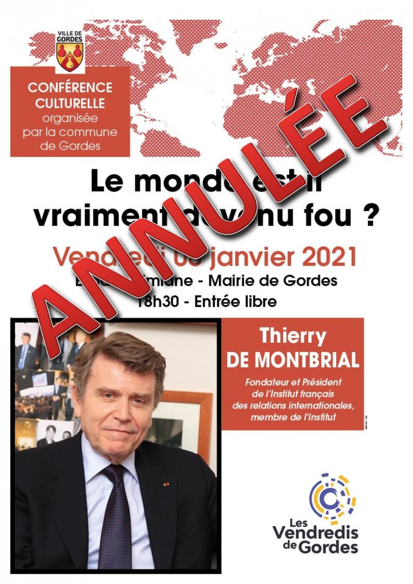 Les Vendredis de Gordes : Conférence de Thierry De Montbrial - 08  janvier 2021 - ANNULÉE