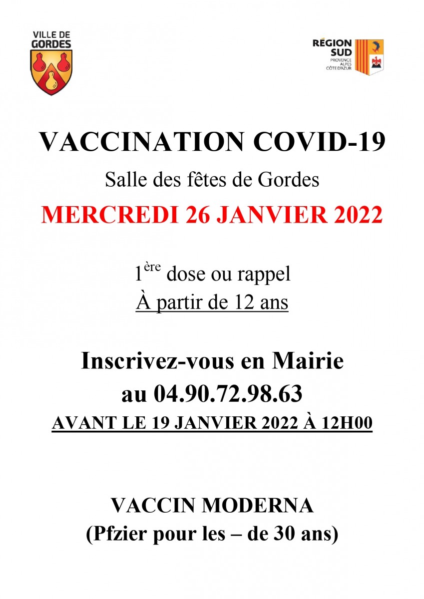 Vaccination Covid-19 - mercredi 26 janvier 2022 à Gordes